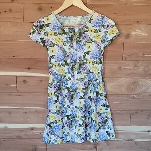 Btween Floral Short Sleeve Dress, Size 10, White, Purple, Green, Blue, & Yellow